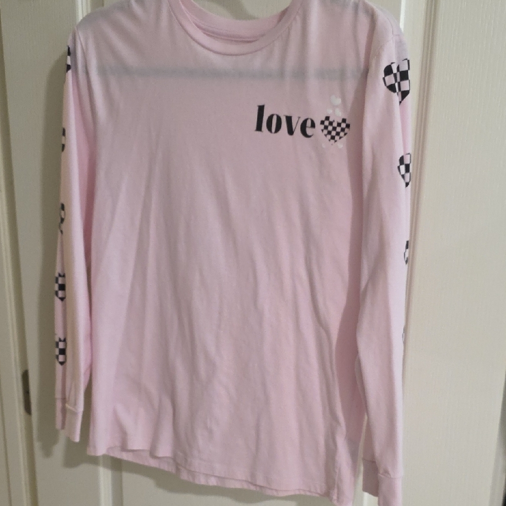 art class Pink Long-Sleeve 'love' Graphic Tee with Checkerboard Heart Sleeves